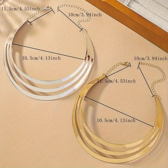 New Womens Gold Multi Layered Choker Necklace - Picture 2 of 3